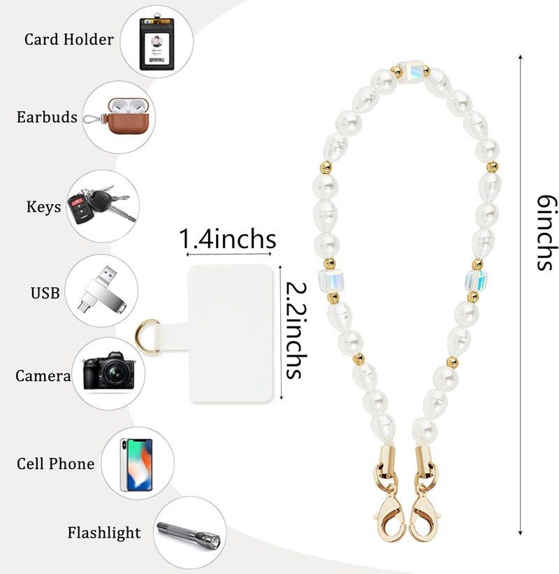 Lostars Store Marble Beaded Phone Wrist Strap,Detachable Phone Bracelet Strap with Tether Tab,Hands-Free Wristlet Strap (White Pearl) - Image 4